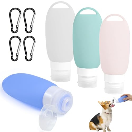 MCTNCT 4 Stück 90ml Futtertube Zum Befüllen Hund, Nassfutter Silikon Reiseflaschen mit 4 Karabiner, Wiederverwendbare Futtertube Hund für Hundetraining als Belohnung