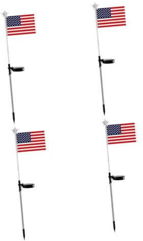 VICASKY 4pcs Solar Garden Stake Lights American Flag Design Outdoor Lawn Pathway Lighting Solar Powered Decorative Flagpole Lights for Patio