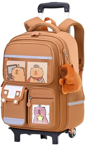 Sac à dos à roulettes avec imprimé Capibara et poignée rétractable réglable en hauteur, chariot valise scolaire avec poignée rétractable et hauteur réglable pour enfants jeunes voyages courts travail
