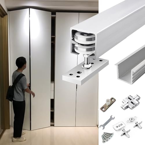 Schiebetür Schiene Unsichtbare Gleitschiene mit Rollen für Falttüren, Schienensatz für Schiebetüren im Scheunenstil – Max. 80 kg, Kastenschienensystemeinheit(40inch/101.6cm)