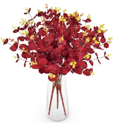 ROLLWAY 3 Stück Eukalyptus Deko zweige Weihnachten 48cm, Rot Künstliche Eukalyptus Zweige Weihnachtszweige Eucalyptus Deko Kunstblumen Weihnachtsdeko für Innen DIY Fenster Tisch Centerpieces