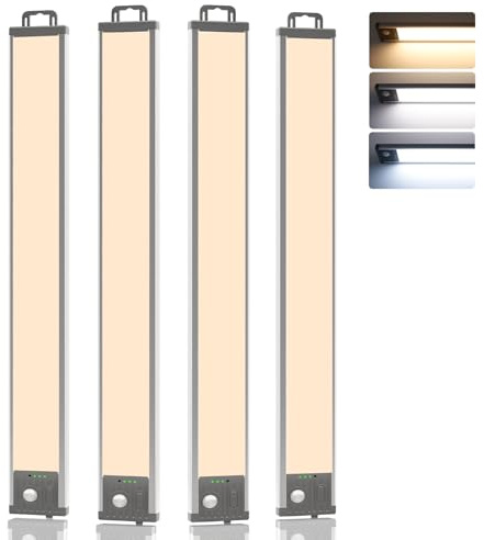 GOODEA 44.5CM Under Cabinet Kitchen Lights Motion Sensor 4500mAh, 3 CCT | Dimmable, Magnetic Wardrobe Light, Rechargeable Kitchen Cupboard Lighting, Stick on Lights for Closet Shelf Counter-4 Pack