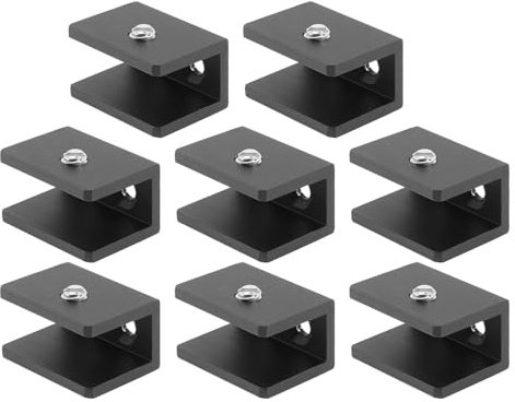 MUCKLILY 8Pcs Heavy Duty Glass Shelf Clamps Black Floating Shelf Bracket Supports for Bathroom Display Cabinets Kitchen Living Wall Mount