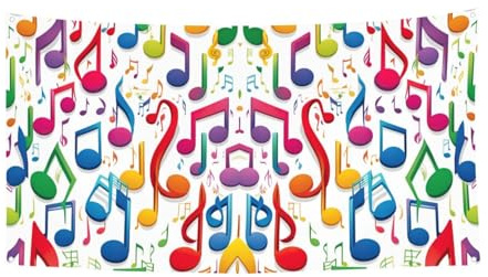 Bunte Musiknoten, 1 Druck, hängende Hintergrundbanner für Party, Feier, Innen- und Außenbereich, Dekoration für festliche Veranstaltungen