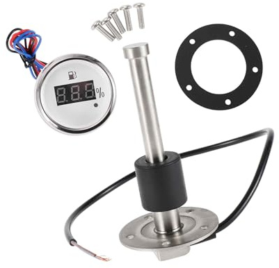 A ABSOPRO Sensor de Nivel de Combustible con Medidor de Combustible para Coche Barco Marino Camión Caravanas Metal Tono Plateado Blanco, 0-190 ohm 130mm Reemplazo artículo