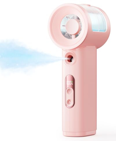 SWEETFULL Handheld Misting Fan Portable - 5000mAh Rechargeable Battery, Powerful Turbo Personal Mister Fans, 5 Speed, Mini Water Spray Mist Hand Fan for Travel, Outdoors, Beach Vacation (Pink)