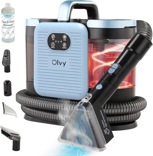 Olvy Carpet Cleaner PRO – 2-in-1 Wet & Steam Upholstery Vacuum – 60°C Steam Cleaner – Mattress & Sofa Cleaner – Includes Spot & Stain Remover – 1650W Power – 5m Cord – 1600mL Clean Water Tank