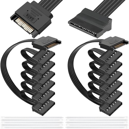 HAAMNING7 SATA Power Splitter Cable 15 Pin SATA Power Adapter Cable 6 Way 1 Male to 6 Female, for HDD SSD Optical Drives Power Connector Supply Extension Cable