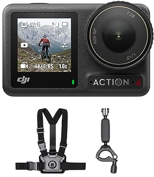 Bundle DJI Osmo Action 4 Moto et VTT, caméra d’Action | Images 4K/120 ips avec FOV 155°, caméra avec capteur 1/1,3 pouce, HorizonSteady, support de sangle de poitrine