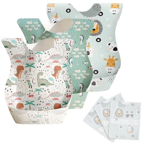 SYCEES Baberos para Bebé Impermeables con Capa PE + Absorbente + Tela Suave, Baberos con Bolsillo Recien Nacido Práctico para Niños y Niñas 0-36 Meses
