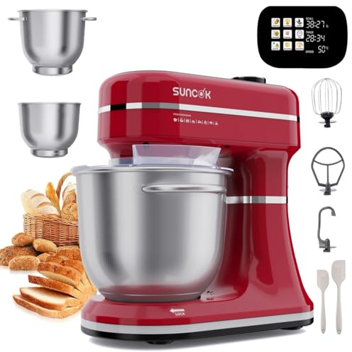 Robot Pâtissier, 1500 W Robot Cuisine avec Fouet, 12+P Vitesses Robot Pétrin Professionnel, 2 bols inox (4,5L/5,5L), 3 accessoires mélange, fonction fermentation/chauffage, balance & minuteur intégrés