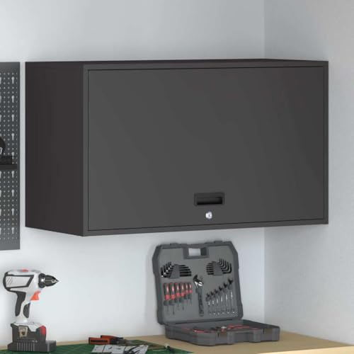 Bendmaxx Väggskåp för garage svart, förvaringsskåp med gastryckslyft, låsbar, metallskåp med hylla, fack och låda, för hushåll, kontor, verkstad, källare, hall, lager