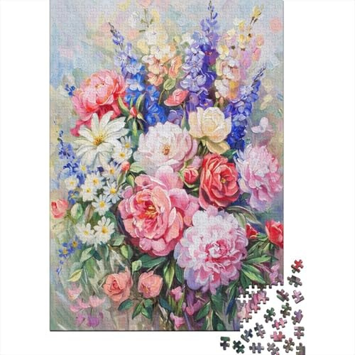Magnifique Bouquet de Fleurs Peint Puzzle pour Adultes Puzzle 1000 Pièces Papier Design Élégant Détente Décoration Cadeau 52x38cm/1000pcs