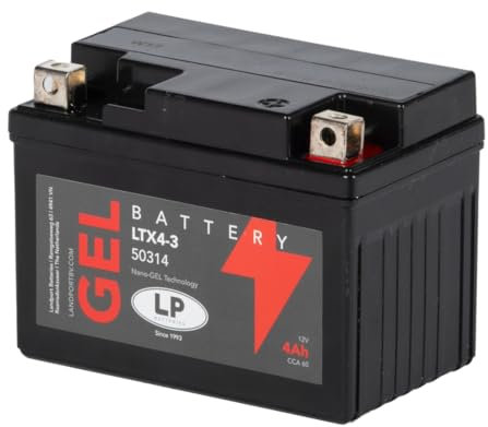 LANDPORT Batterie LTX4-3 Gel 12V 4Ah kompatibel für Gilera Runner, Piaggio NRG, MBK Nitro, Booster, Yamaha Aerox, BWS, Peugeot Speedfight 2, YTX4L-BS, CTX4L-BS, 50314