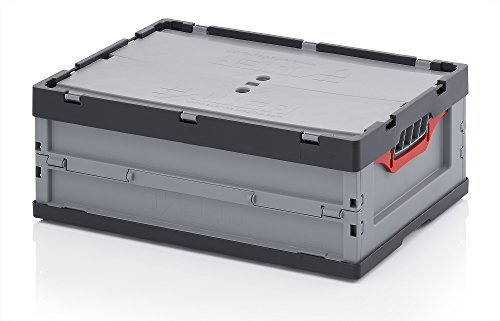 Auer Packaging 5x Faltbox 60 x 40 x 22 mit Deckel klappbarer Eurobehälter Lagerbox 60x40x22 Transportkiste stabil | Behälter Stapelbehälter Aufbewahrungskiste Transportbox Plastikbox, 46L