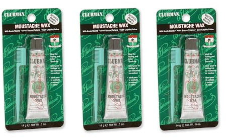 Clubman Pinaud Moustache Wax with Comb Applicator, Neutral, 0.5 Oz (Pack of 3)