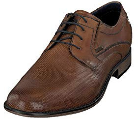 bugatti Business Halbschuh aus Leder, Derby mit Hand Finish und Perforation, Braun, 43 EU
