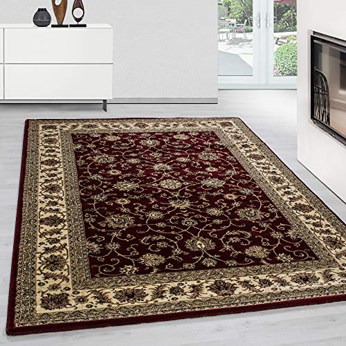 Teppium Kurzflor Teppich Wohnzimmer 240 x 340 cm Rot Vintage Look - Orientteppich Waschbar, Orientalisch Design, Pflegeleicht und Weich - Ideal für Schlafzimmer, Esszimmer und als Küchenteppich