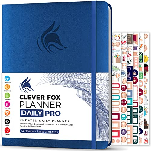 Clever Fox Planner Daily PRO - Daily Life Planner and Gratitude Journal to Increase Productivity, Time Management and Hit Your Goals, Undated, A4 Size - 21.5x28cm, Lasts 3 Months (Mystic Blue)