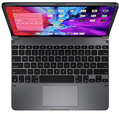 BRYDGE 12.9 Pro+, Hochwertige Bluetooth Tastatur aus Aluminium mit Trackpad, deutsches Layout QWERTZ, für das iPad Pro 12.9 (2018 & 2020), inklusive magnetischem iPad Cover, Space grau, BRYTP6022G