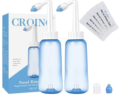 CROING - 40x Salzbeutel + 2x Nasendusche Flasche (300ml) - Neti pot, Nasendusche Nasenspülung Nasenreinigung Nase Spülen