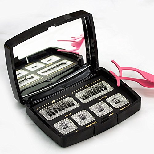 6 Stück Magnetische Wimpern mit 2 Magneten - 3D Natürliche Handgemachte Falsche Wimpern + Wimpern Applikator Pinzette