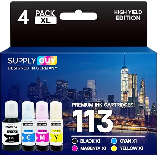 Supply Guy Tinte kompatibel mit Epson 113 für EcoTank ET-5150 ET-5170 ET-5800 ET-5850 ET-16150 ET-16650 (1x127ml, 3x70ml Tintenflaschen)