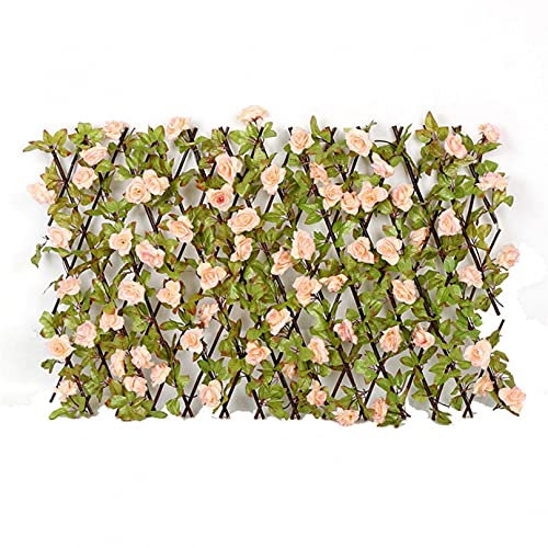 RUIXFLR Erweiternder Gartengitterzaun Aus Holz Mit Künstlichen Blättern, Blumen, Einziehbare Pflanzenhecke, Für Die Gartengestaltung des Balkons, Medium Fence Champagne