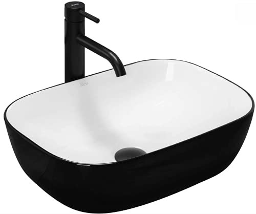 Rea Washbasin, Countertop Washbasin, Ceramic Hand Washbasin, Countertop, Washbasin, Rectangular, Black, White, 33 x 46 cm, Bathroom