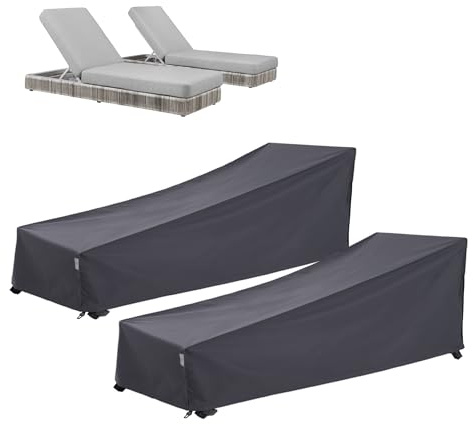 F&J Outdoors Housse pour chaise longue de jardin, imperméable, résistante aux UV, protection contre la neige en hiver, 2 pièces, 201x76x35,5/76cm, gris