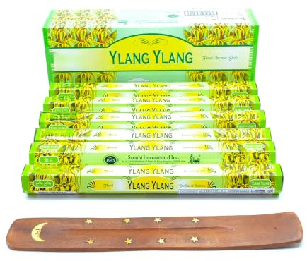 Ylang-Ylang (Tagalog, ilang-ilang-ilang) Cananga Räucherstäbchen Joss Räucherstäbchen, 120 Räucherstäbchen mit hausgemachtem Duft von Joss Sticks mit Aschenbecher
