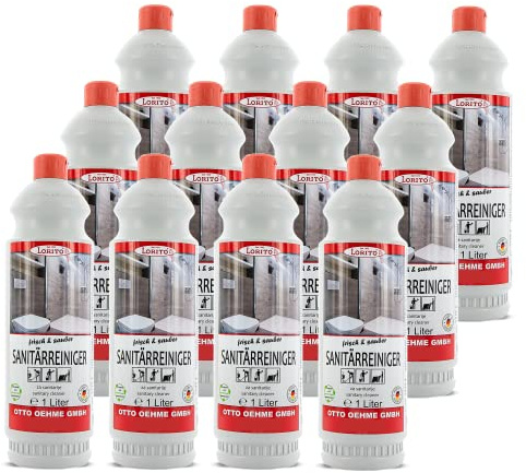 Lorito frisch & sauber Sanitärreiniger mit Duft, 12x 1L | Konzentrat, Badreiniger gegen Kalk, Urinstein, Kesselstein, Reiniger zur kraftvollen Reinigung, langanhaltender Glanz