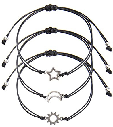 Cosswe Freundschaftsarmband,Schwester Armband Sonne Mond Sterne Gewebtes Freundschaft Versprechen Armbänder Geschenk für BFF Beste Freundin Teen Mädchen Armbänder