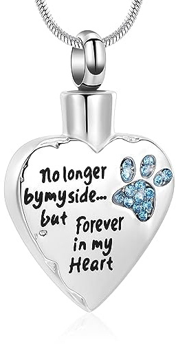 Minicremation Collana con urna per ceneri non più dal mio fianco, ma sempre nel mio cuore, con medaglione intagliato per ceneri di cani e gatti, 0.79 inches by 1.02 inches, Acciaio inossidabile