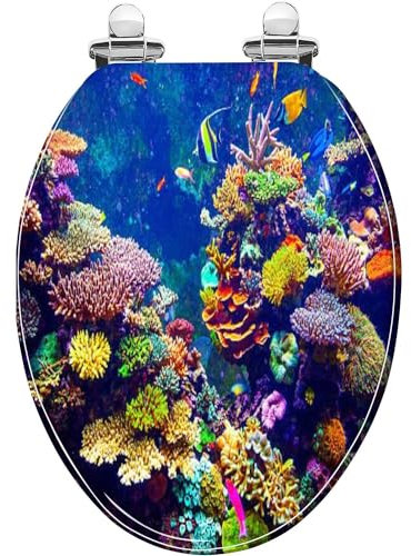 VIUBGCPS Elongated Toilet Seat, Tropical Fish Resin Toilet Seat with Quiet Close Quick Release Hinges, Decorative Toilet Seat with Cover, Easy to Clean and Install