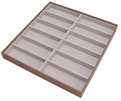 Ausla Plateau de Vitrine en Verre pour Lunettes en Bois, étui de Rangement pour Lunettes en Cuir à 12 Compartiments, Boîte de Rangement pour Organisateur de Lunettes de avec