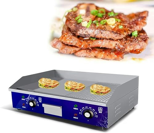 Piastra per Barbecue Elettrica 4400W Griglia Professionale in Ghisa 726x400mm Bistecchiera Elettrica 50℃ a 300℃ Griglia Professionale con Temperatura Regolabile per Casa Ristorante-1pc