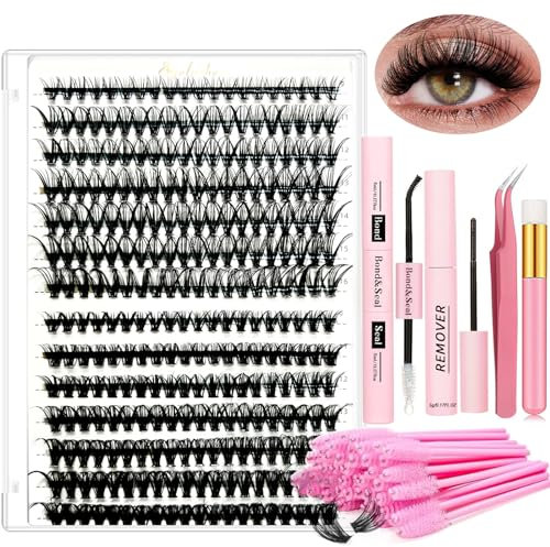 Kit di Estensione Ciglia Individuale Lashes Kit per Principiante a Casa con 280 Pcs 9-16mm Lunghezza 30D+40D Curl Lash Clusters Lash Bond e Seal Glue Remover Pinzette Lash Applicator Tool