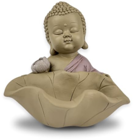Statue Bouddha Bébé Prieur Devant Lotus - atmosphère Zen dans Votre Espace sacré - Magnifique Figurine Porte-Bonheur- idée Cadeaux Toute génération -H 10.5 cm – Zen’Light
