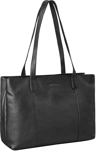 STILORD 'Courtney' Vintage Leder Handtasche Damen Shopper Groß Schultertasche Frauen Echtleder Tasche Laptop 14 Zoll für Shopping Business Uni, Farbe:schwarz