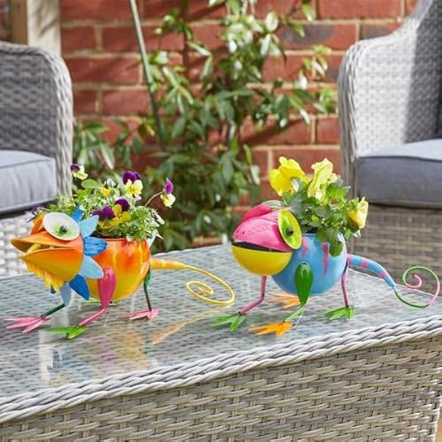 Garden Mile Neuheit Katze Tier Garten Metall Pflanztopf Blumentopf Blumentopf oder kleiner Kräutergarten (2 Stück Gecko-Pflanzgefäß)