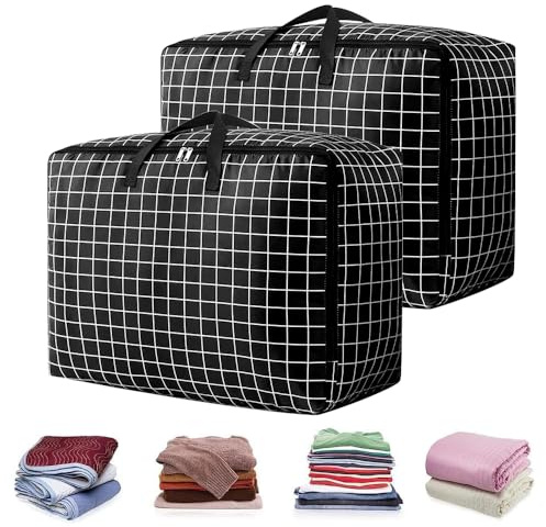LANSKYLAN 2 Bolsas de Almacenamiento de Edredón y Ropa Organizador de Edredones Bolsa de Almacenamiento de Ropa Plegable Bolsas para Guardar Ropa Mantas Edredones (70*50*30cm)