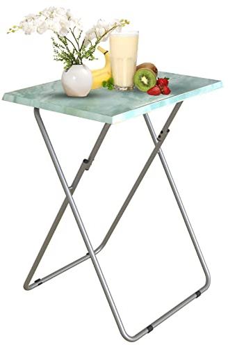 Huhote Kleiner Klapptisch, Klapp-Snacktisch, TV-Tablett, Balkon-Klapptische, Outdoor-Campingtisch, Sofatisch, Beistelltisch, Endtisch, Laptoptisch für kleines Wohnzimmer (Blaues Marmor)