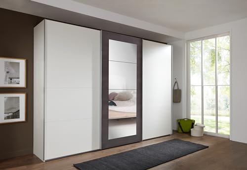 möbelando Schwebetürenschrank >Minden< in Weiss + RAW Steel - 270x208x65cm (BxHxT)