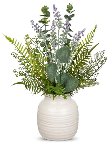 Briful Künstliche Pflanzen mit Vase Kunstblumen Lavendel Boston Farn Blätter– Kunstpflanzen & Blumengesteck, Dekopflanzen Tischdeko für Wohnzimmer, Büro & Regal, Höhe 39 cm
