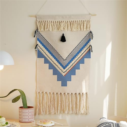 FMIYJUN Tapiz tejido de macramé para colgar en la pared, 50 x 85 cm, tapices estampados bohemios bohemios para apartamento, dormitorio, decoración del hogar
