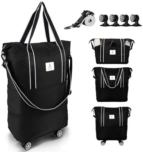 Arxus Reisetasche Erweiterbar mit Rollen, Faltbare Handgepäck Tasche Großer Reisetaschen für Damen und Herren zum Reisen Sport Camping Weekender Übernachtung 25L-55L