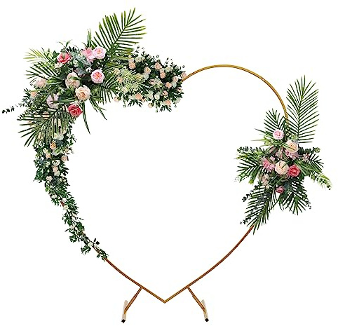 2M Hochzeit Bogen, Herz-Form Hintergrund Stand, Blumenballon Arch Frame, geeignet Für Fotografie, Hochzeiten, Geburtstagsfeiern, Bankette, Geschäftseröffnungen, Abschlussfeiern (Gold)