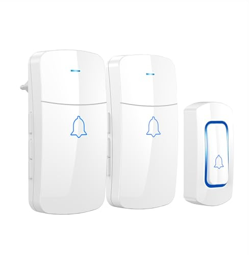 AVANTEK Wireless Doorbell, 1300 ft Range Door Chime Kit, IP55 Waterproof | 52 Melodies, Up to 115dB Volume and LED Flash with 2 Plug-in Receivers & 1 Push Button, White