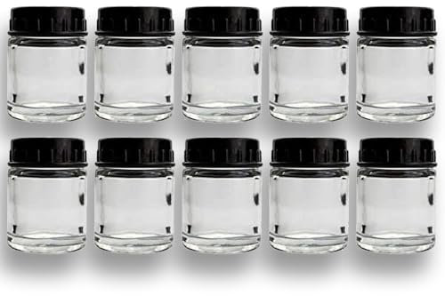 JUNIERS Airbrush Farben AG-01, 10x22ml – Glas-Farbtopf Set mit Mischglas & Aufbewahrbehälter – Profi Airbrush Farben für Modellbau, Basteln & kreative Projekte